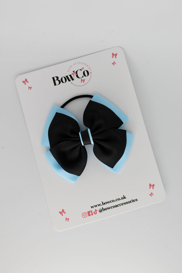 School Bow Black and Blue Topaz - Layer Edge Bow - Elastic