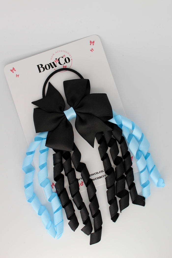 School Bow Black and Blue Topaz - Pinwheel Corker Bow - Elastic