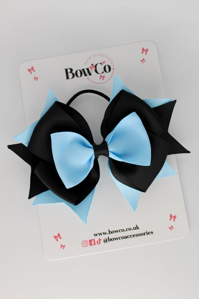 School Bow Black and Blue Topaz Layer Bow - Elastic