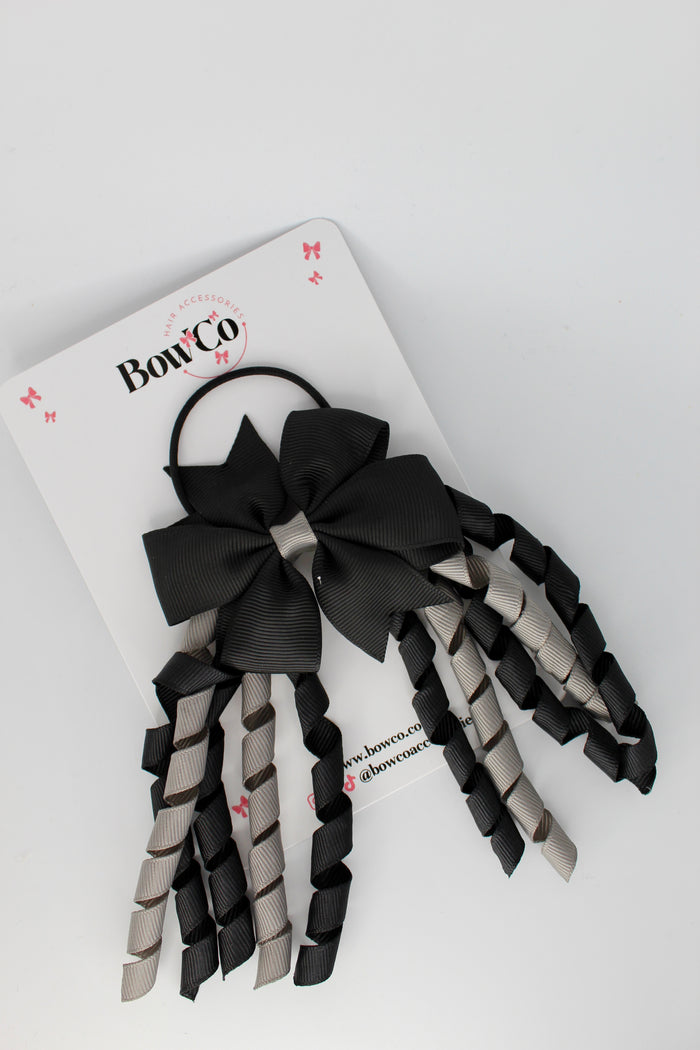 School Bow Black and Metal Grey - Pinwheel Corker Bow - Elastic