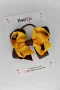 School Bow Brown and Yellow Gold - Double Loop Bow - Elastic