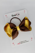 School Bow Brown and Yellow Gold - Loop Bow - Elastic