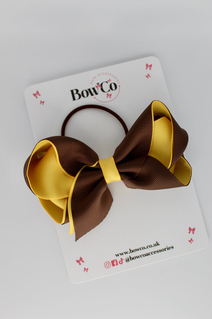School Bow Brown and Yellow Gold - Loop Bow - Elastic