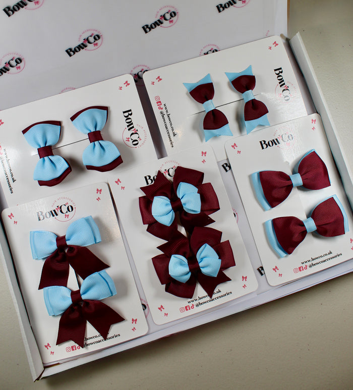 School Bow Bundle Saver - 10 Pack - Burgundy and Blue Topaz - Clip