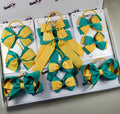 School Bow Bundle Saver - 10 Pack - Jade Green and Yellow Gold - Elastic