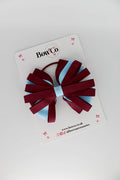 School Bow Burgundy and Blue Topaz - Spiral Bow - Elastic