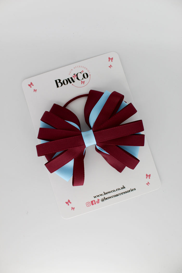 School Bow Burgundy and Blue Topaz - Spiral Bow - Elastic