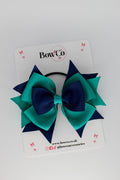 School Bow Jade Green and Navy Blue - Layer Bow - Elastic