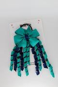 School Bow Jade Green and Navy Blue - Pinwheel Corker Bow - Elastic
