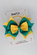 School Bow Jade Green and Yellow Gold - Layer Bow - Elastic