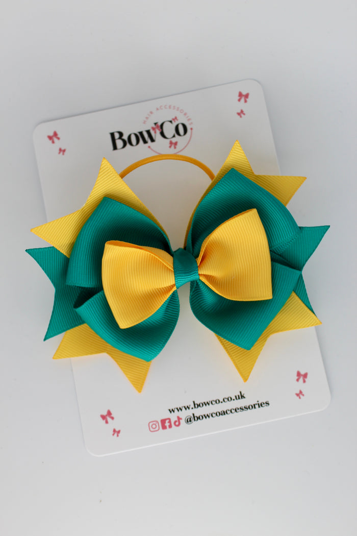 School Bow Jade Green and Yellow Gold - Layer Bow - Elastic