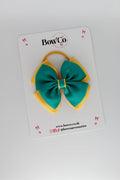 School Bow Jade Green and Yellow Gold - Layer Edge Bow - Elastic