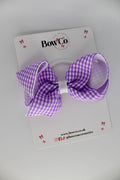 School Bow Lilac Gingham Loop Bow - Elastic