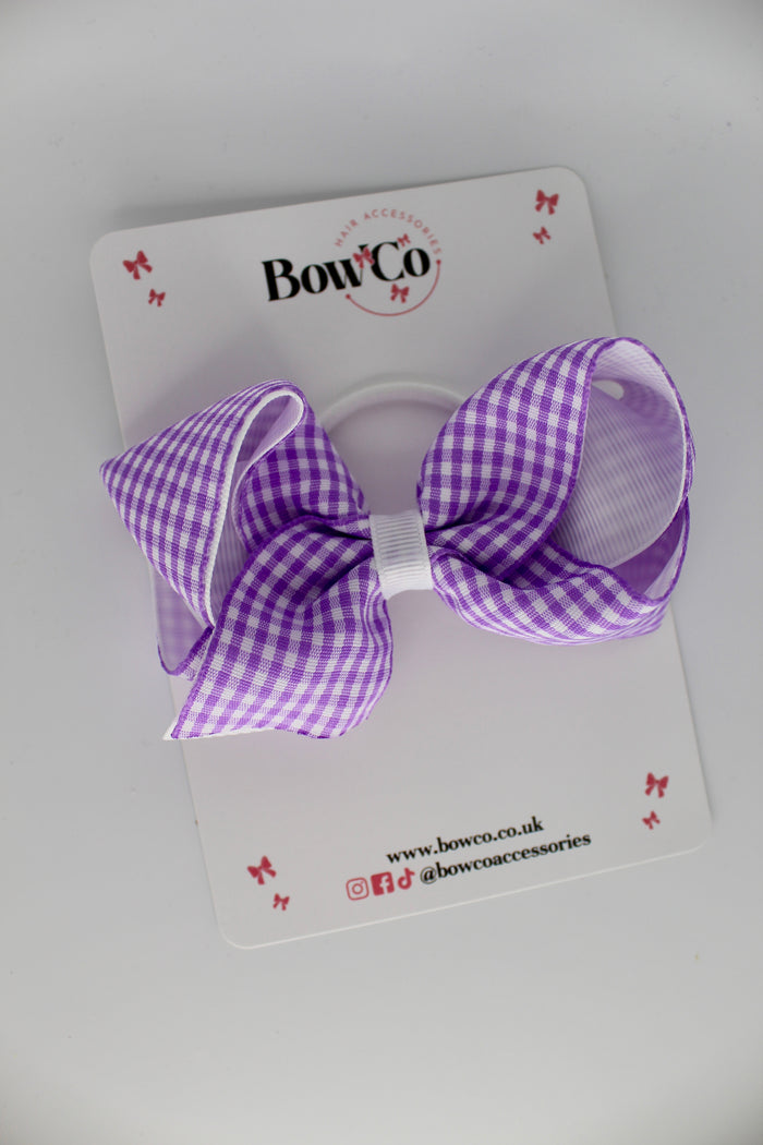 School Bow Lilac Gingham Loop Bow - Elastic