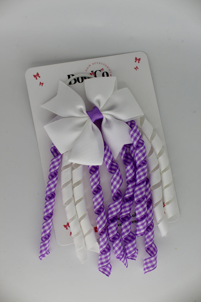 School Bow Lilac Gingham Pinwheel Corker Bow - Elastic