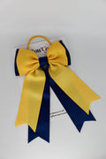School Bow Navy Blue and Yellow Gold - Classic Tail Bow - Elastic