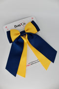 School Bow Navy Blue and Yellow Gold - Double Layer Tail Bow - Clip