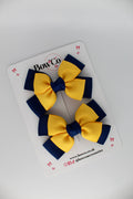 School Bow Navy Blue and Yellow Gold - Layer Bow Set - Clip