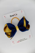School Bow Navy Blue and Yellow Gold - Loop Bow - Elastic