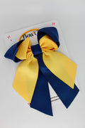 School Bow Navy Blue and Yellow Gold - Loop Tail Bow - Elastic