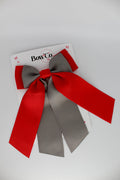 School Bow Red and Metal Grey - Double Layer Tail Bow - Clip