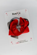 School Bow Red and Metal Grey - Double Loop Bow - Elastic