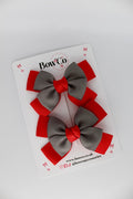 School Bow Red and Metal Grey - Layer Bow Set - Clip