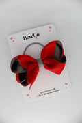 School Bow Red and Metal Grey - Loop Bow - Elastic