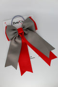 School Bow Red and Metal Grey- Classic Tail Bow - Elastic