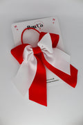 School Bow Red and White - Loop Tail Bow - Elastic