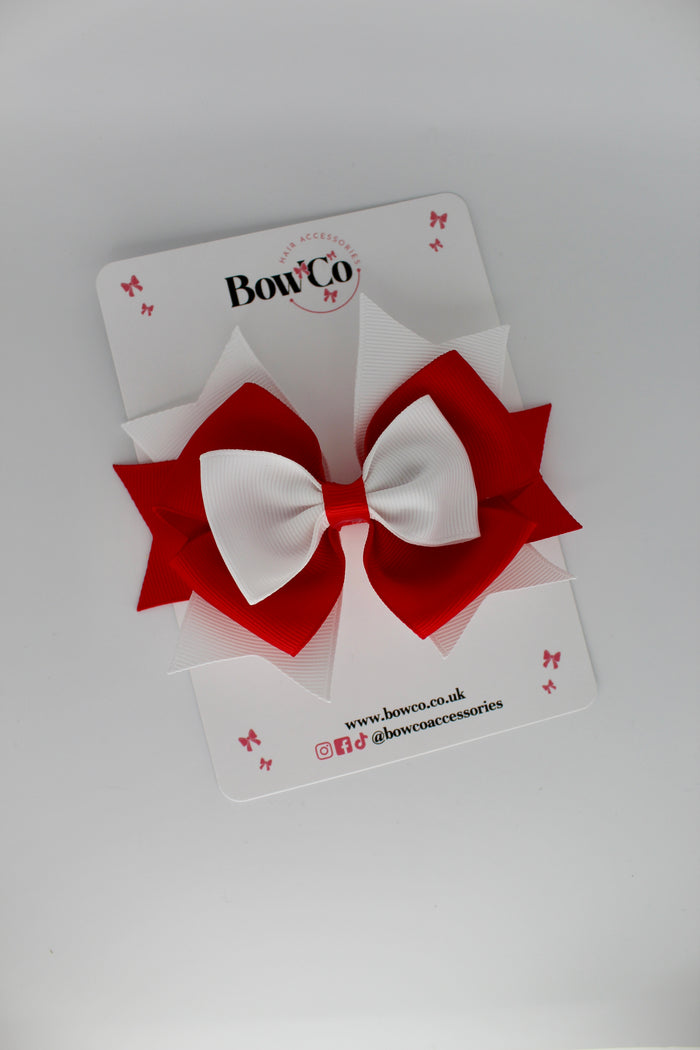 School Bow Red and White Layer Bow - Clip