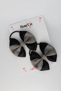School Bows - Black and Metal Grey - Round Tuxedo Bow Set - Elastic