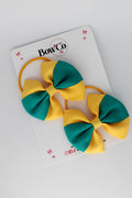 School Bows - Jade Green and Yellow Gold - Round Tuxedo Bow Set - Elastic
