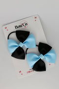 School Bows - Twist Bow - 2 Pack - Elastic Band - Black and Blue Topaz