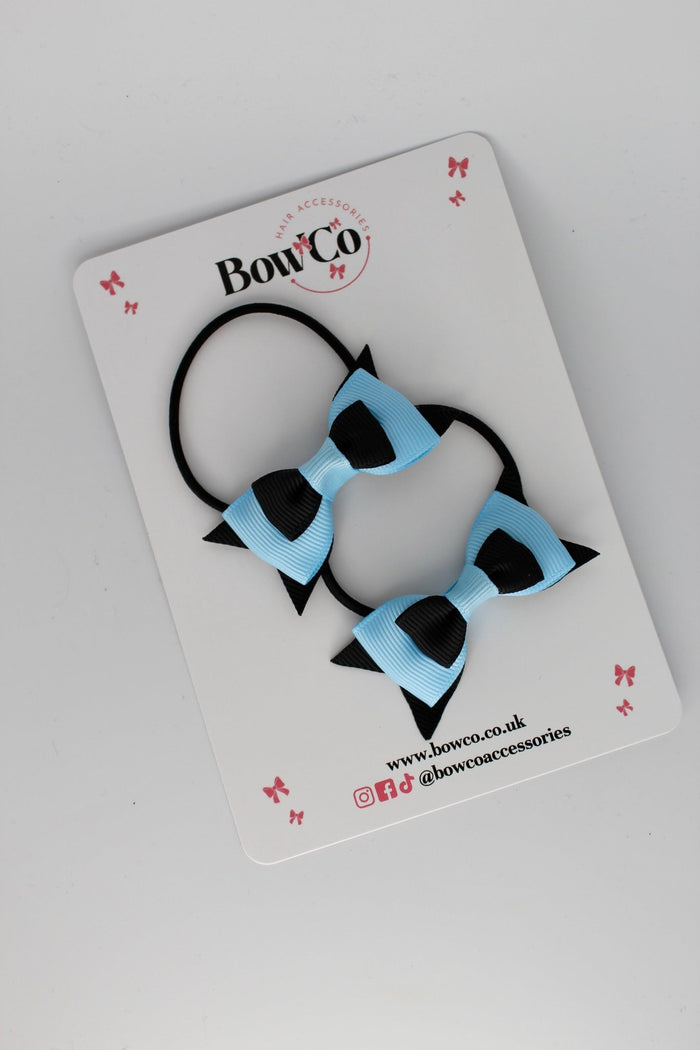 School Bows Black and Blue Topaz - Butterfly Bow Set - Elastic