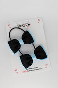 School Bows Black and Blue Topaz - Double Lapel Set - Elastic