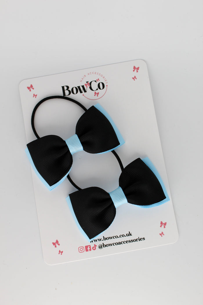 School Bows Black and Blue Topaz - Double Lapel Set - Elastic