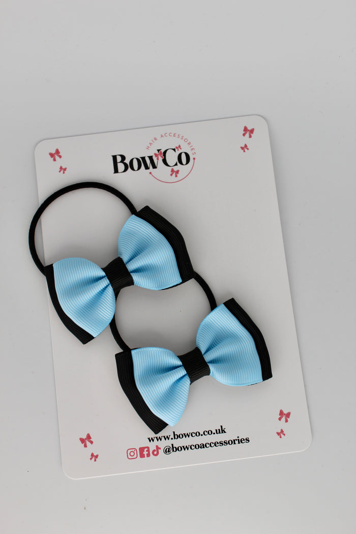 School Bows Black and Blue Topaz - Double Ribbon Bow Set - Elastic