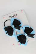 School Bows Black and Blue Topaz - Double Tail Bow Set - Elastic