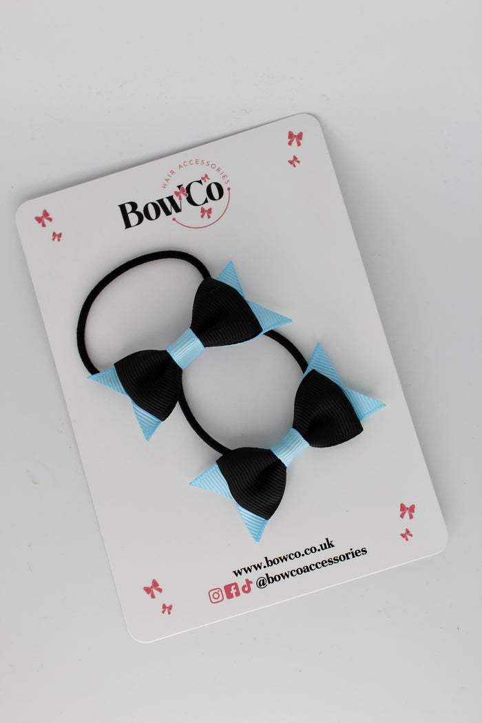 School Bows Black and Blue Topaz - Layer Tail Bow Set - Elastic