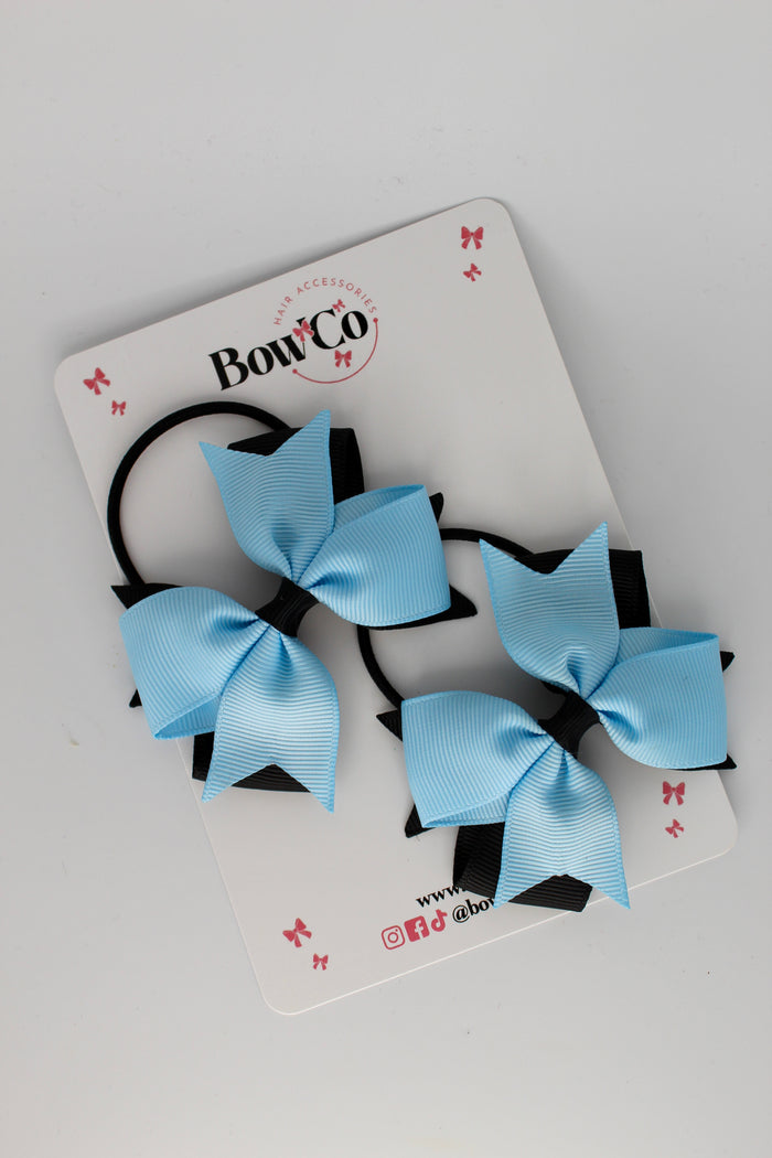 School Bows Black and Blue Topaz - Layer Tail Bow Set - Elastic