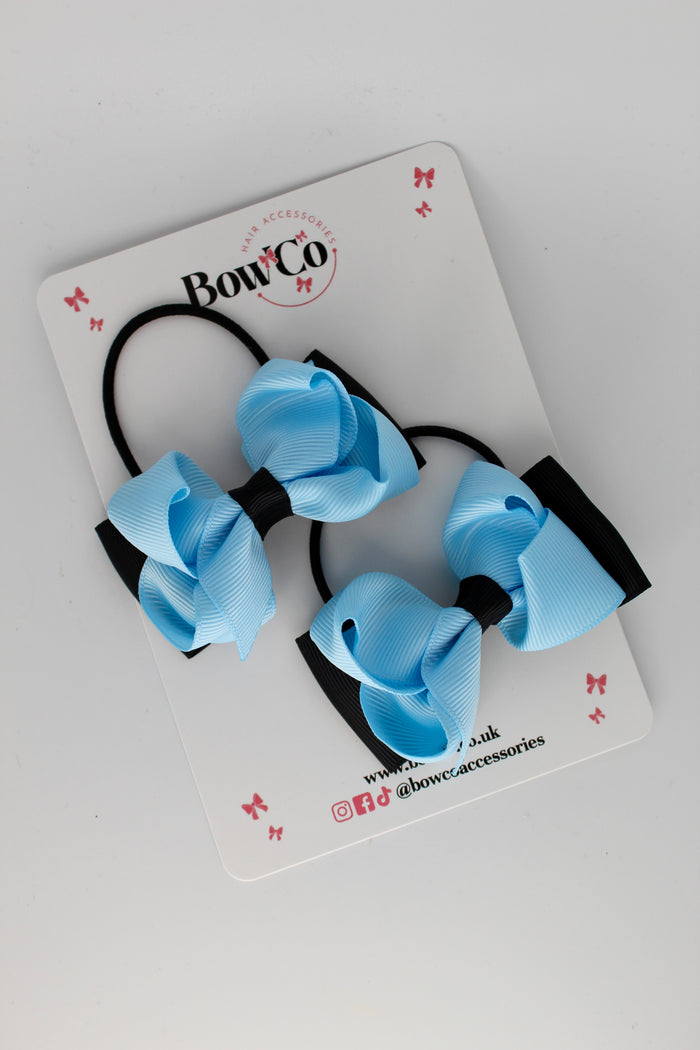 School Bows Black and Blue Topaz - Pleated Bow - Elastic