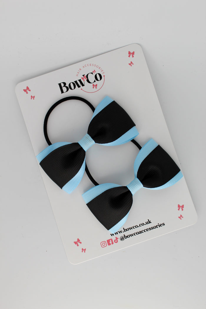 School Bows Black and Blue Topaz - Tuxedo Bow Set - Elastic