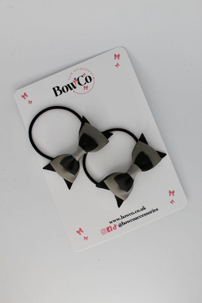 School Bows Black and Metal Grey - Butterfly Bow Set - Elastic