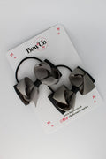 School Bows Black and Metal Grey - Pleated Bow - Elastic