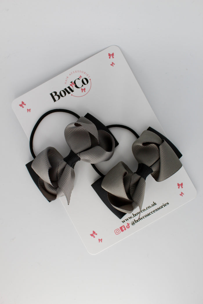 School Bows Black and Metal Grey - Pleated Bow - Elastic
