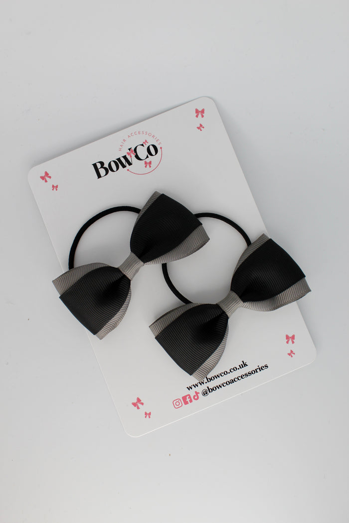 School Bows Black and Metal Grey - Tuxedo Bow - Elastic