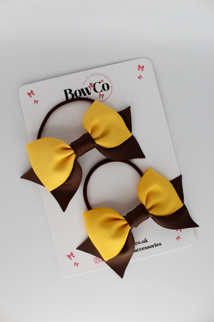 School Bows Brown and Yellow Gold - Bow Tail Set - Elastic