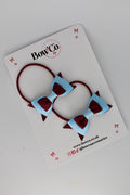School Bows Burgundy and Blue Topaz - Butterfly Bow Set- Elastic