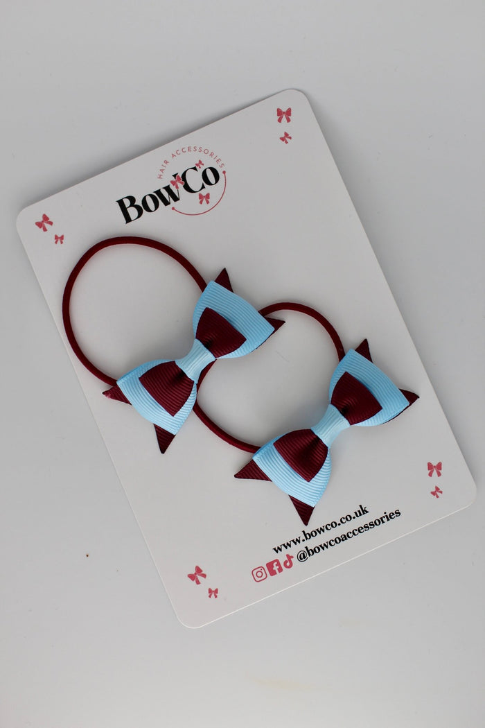 School Bows Burgundy and Blue Topaz - Butterfly Bow Set- Elastic